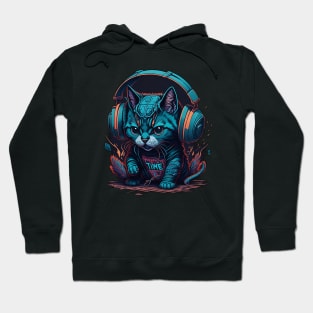 Kitten playing with TNT, wearing headphones Hoodie